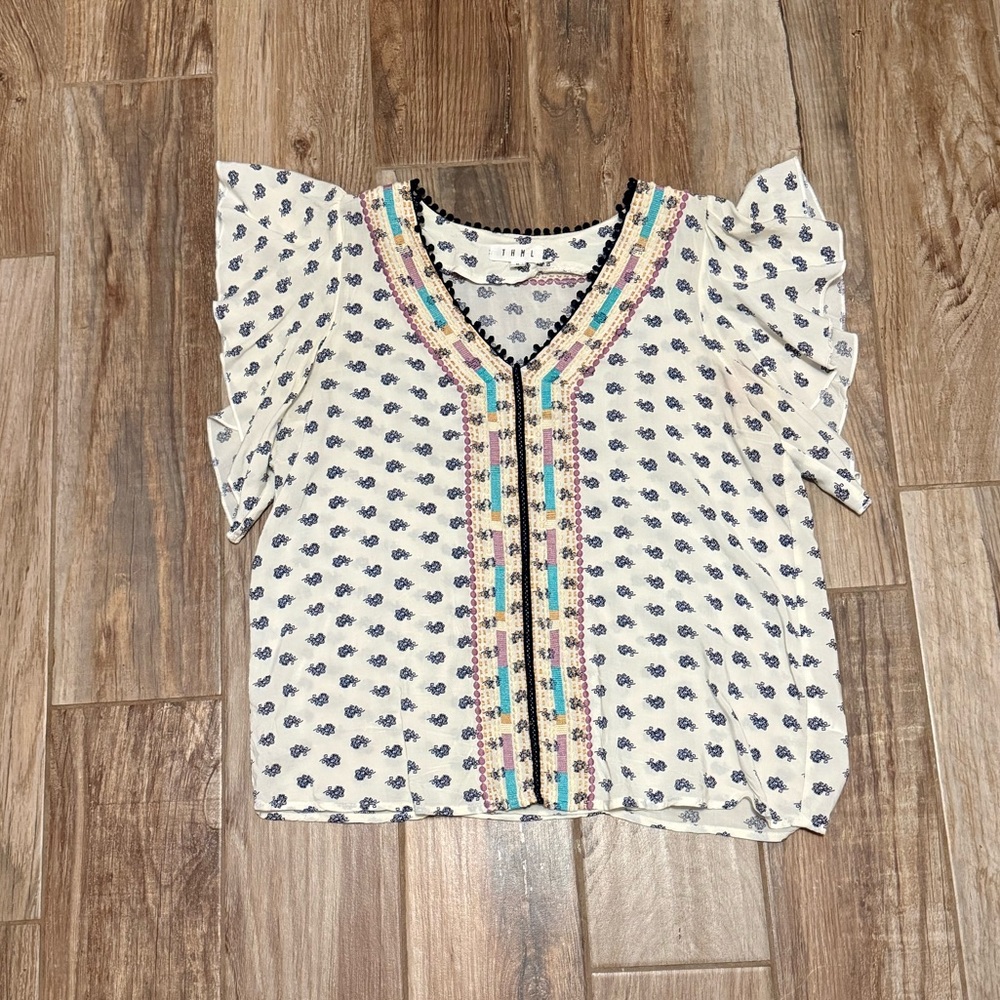 THML Embroidered Floral Print Top